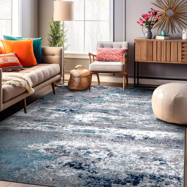 Rugshop Area Rugs Distressed Abstract Watercolor Carpet Blue Rugs for Sale 3x5