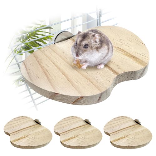 Hamiledyi 4PCS Wooden Hamster Cage Platform Set Bird Wood Platform Flat Bird Perch Hamster Rat Gerbil Mice Cage Accessories Platform Wood Perch Stand Board Habitat for Small Animals