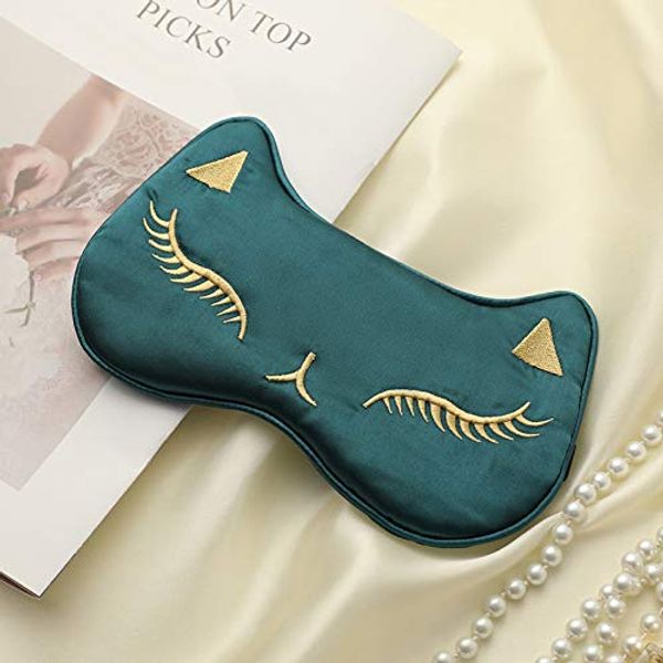 PERFECTSIGHT Sleep Eye Masks Silk Sleep Eye Cover Lightweight Adjustable Eyeshade Mask Satin Night Eyeshade Cover for Women Men Sleep Travel Nap (Cat-Green)