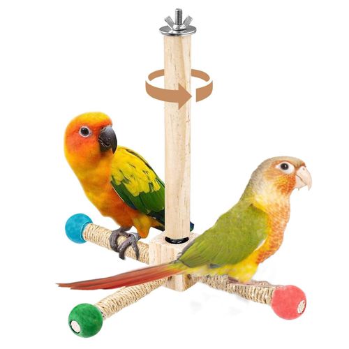 WEWAYKGJ Rotating Bird Perches Toy, 360° Interactive Spinning Parrot Toys Bird Wooden Stand Cage Accessory for Cockatiels Lovebirds Conures Budgies Small Birds to Expend Energy