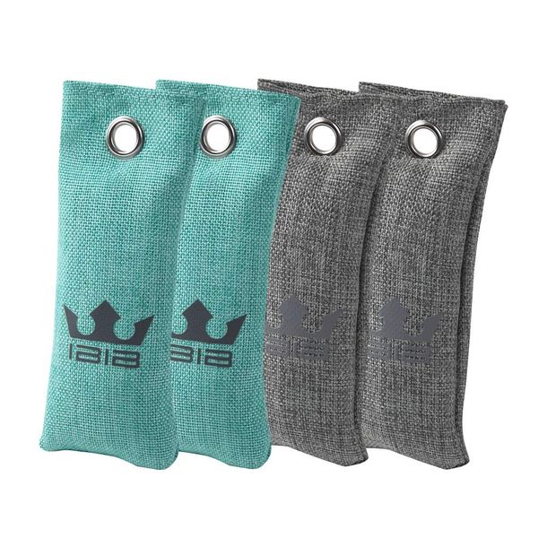 Bamboo Charcoal Shoe Deodorizer, Mint Blue, 2 Charcoal Gray