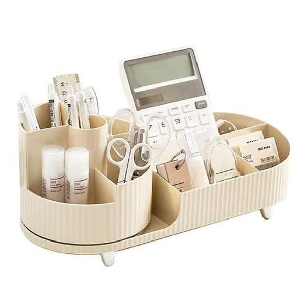 YUEHUAM Cosmetic Storage Box, Cosmetic Storage Rack, 360 Degree Rotating, Large Capacity, Pen Holder, Cosmetic Case, Makeup Box, Cosmetic Box, Cute, Easy to Organize, Small Item Storage, Stylish, Jewelry Box, Tabletop Storage, Desk Organizer, White