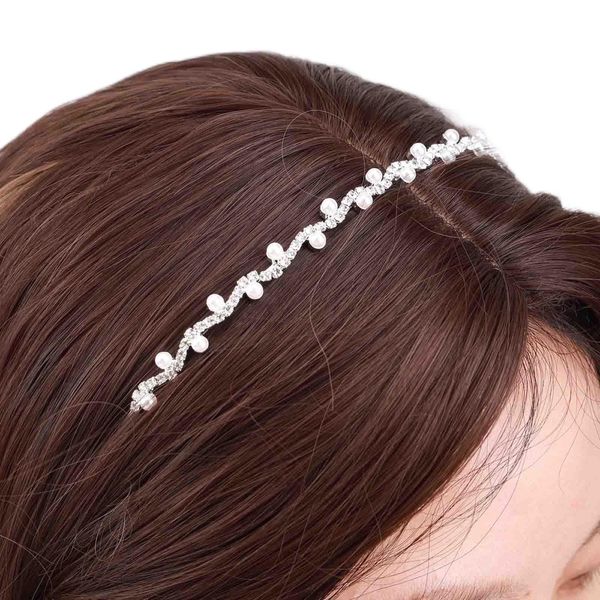 YienDoo CZ Rhinestones Wedding Headbands Sparkling Silver Crystal Crown Hairbands Tiara Faux Pearl Rhinestones Headdress Bridal Crown Hair Hoop Wedding Headdress for Women Girls