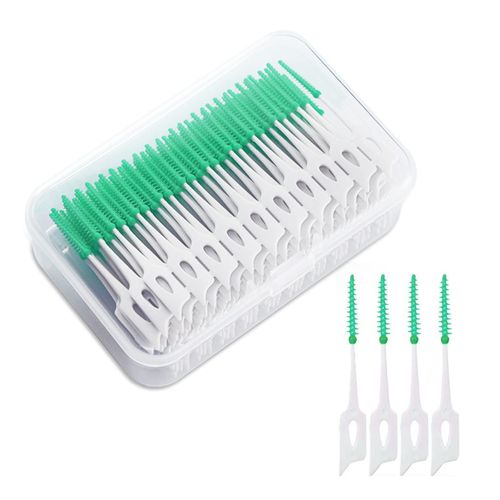MIVAIUN Pack of 200 Interdental Brush, Soft Silicone Adaptive Interdental Brush, Interdental Brush, Back Brush, Portable Dual-Use Dental Floss Stick for Cleaner, Teeth Cleaning Tool (Green)
