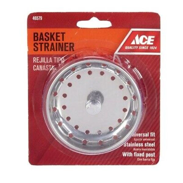 Sink Strainer Stainless Steel With Fixed Post. Universal Fit. ACE