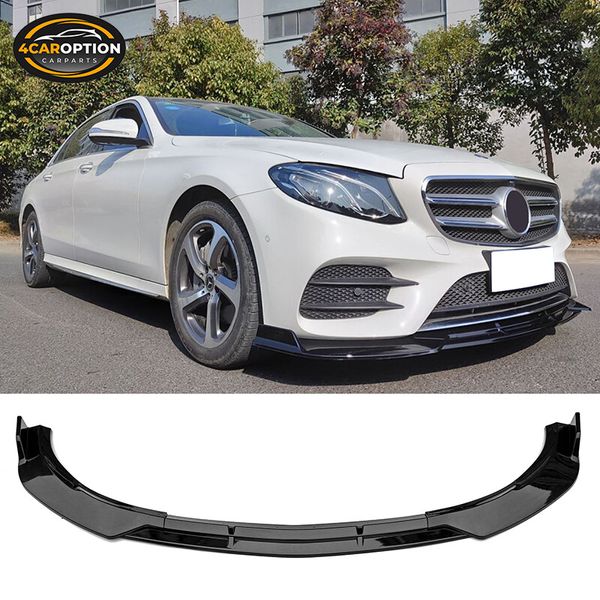 Fits 17-20 W213 E-Class B Style Front Bumper Lip Spoiler Splitter PP Gloss Black