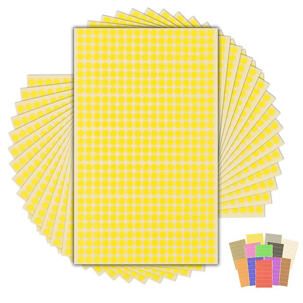 7,140 x Yellow Sticky Dots - 6mm - Round Colour Coding Dot Stickers - 15 Sheets
