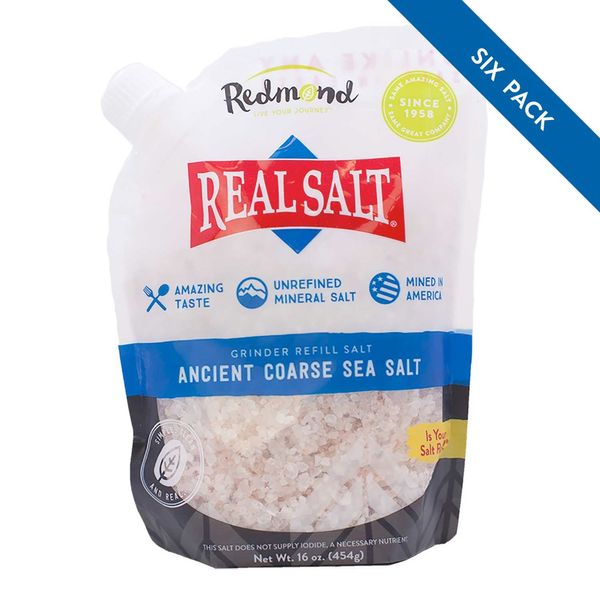 Redmond Real Sea Salt - Natural Unrefined Organic Gluten Free Coarse,16 Ounce Pouch (6 Pack)