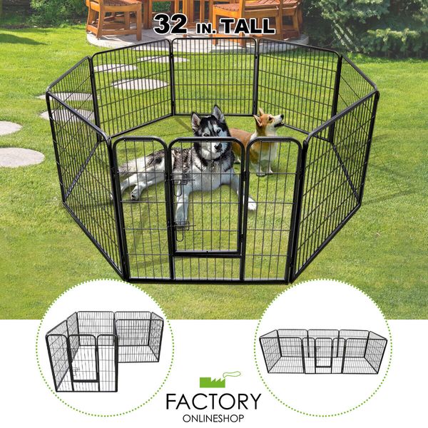 32 Inch 8 Panel Heavy Duty Metal Pet Dog Playpen Kennel Exercise Fence Cage