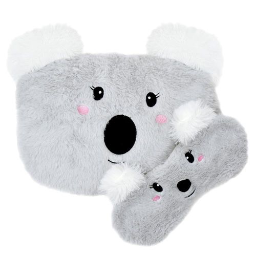A2Z Warm Winter Koala 700ML Hot Water Bottle Matching Eye Mask Gift Set Cute Plush Animal Plain Design Removable Covers Breathable Relief Cosy Nights Relaxation