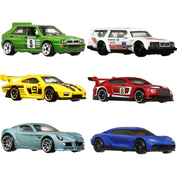 Hot Wheels Car Culture Premium Toy Car 6-Pack, Set of 6 Die-Cast 1:64 Scale Euro Style Vehicles with Elevated Deco (Styles May Vary)