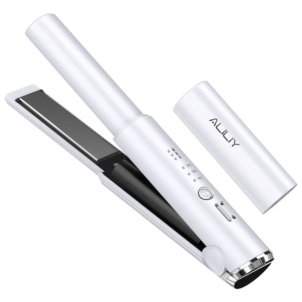 Curling Iron, Cordless Straightener, Mini Curling Iron, USB Rechargeable, 2-Way Curl &amp; Straightener, 3 Temperature Settings, Wireless Bangs, Lightweight, Japanese Instruction Manual Included (White)