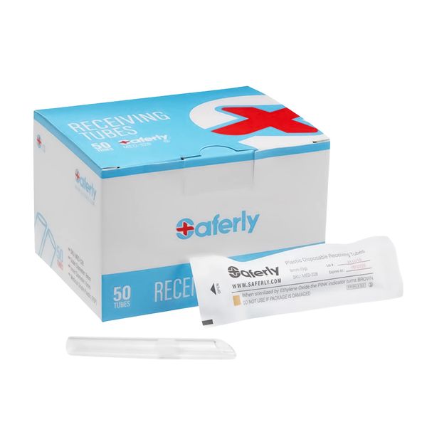 Saferly Body Piercing Needle Receiving Tubes - 8mm Plastic Medical Grade Disposable Piercing Needle Receiving Tubes - Body Jewelry Piercing Supplies (Box of 50)