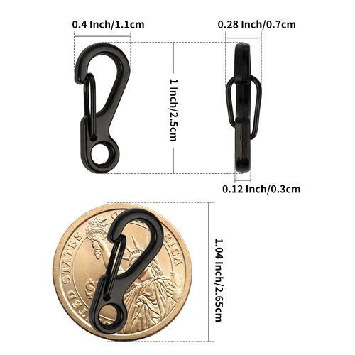 Temlum 2.5 cm Tiny Carabiner Clip, Aluminum Keyring Clips Snap Hook Small Carabiner Clips for Keys, Backpack, Fishing, Camping, Outdoor (Black, 10pcs)