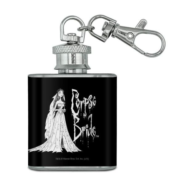 Corpse Bride Logo and Silhouette Stainless Steel 1oz Mini Flask Key Chain