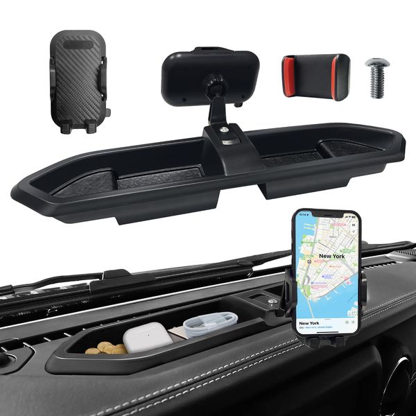 Upgraded Dash Phone Mount for 2018 2019 2020 2021 2022 2023 Jeep Wrangler JL JLU & Jeep Gladiator JT, Multi-Mount Phone Holder Dashboard Tray Storage Kit with Metal Rod Extension Arm