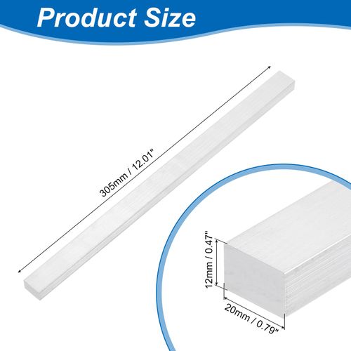 uxcell Square Aluminum Flat Bar, 1/2" Thickness 3/4" Width 12" Length Square 6063 Aluminum Flat Plate, 12 x 20 x 305mm Solid Mill Stock