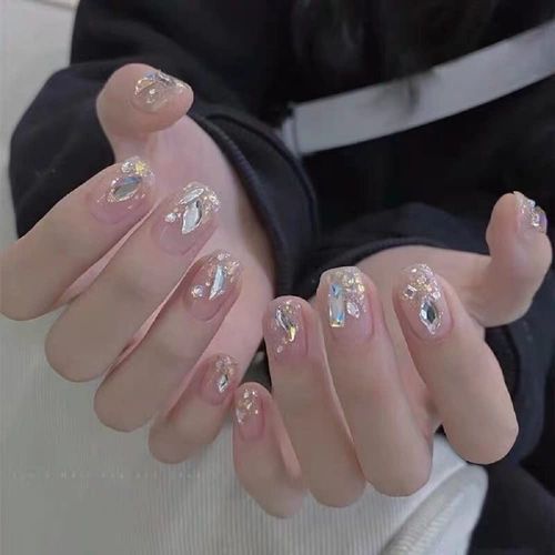 CEBOIC Unghie Finte Corte, Acrygel Unghie Finte con Colla, Set Unghie Finte Iridescenza Nudo per Donne e Ragazze Uso Quotidiano e di Festa, 10 pezzi Fatto a Mano Press on Nails