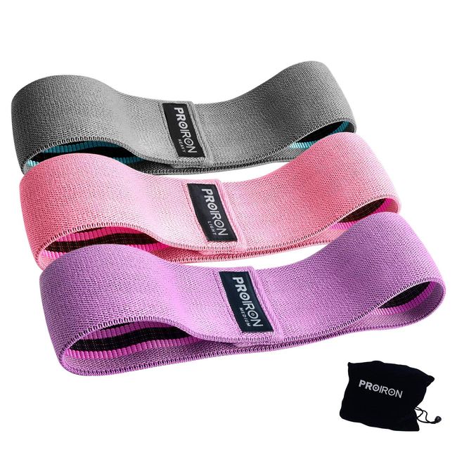 PROIRON Hip Band, Beautiful Butt Band, Training, Special Elastic Band, Set of 3, Fitness Band, Exercise Band, Hip Thigh, Diet, Strong Durable, Storage Bag Included, Double-Sided Liner Cloth, Non-Slip, Beautiful Butt, Beautiful Legs, Peach Butt, Muscle Tra