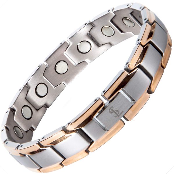 Smarter LifeStyle Elegant Titanium Magnetic Bracelet for Men And Women- Adjustable Bracelet Length with Sizing Tool for Perfect Fit, Women Mens Bracelet (Silver & Rose Gold)