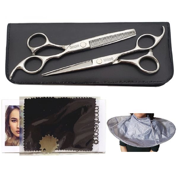 Montesoro 6-Piece Hair Cutting Scissors, For Thinning, Haircut, Self-Cut, Rust Resistant, Premium Material SUS440C (6 Inch Scissors, 6 Inch 10% Senging Cape)