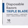 McKesson Disposable Razors, Stainless Steel Triple Blade, Lubricated Strip, Ergonomic Handle, Turquoise, 10 Count, 1 Pack