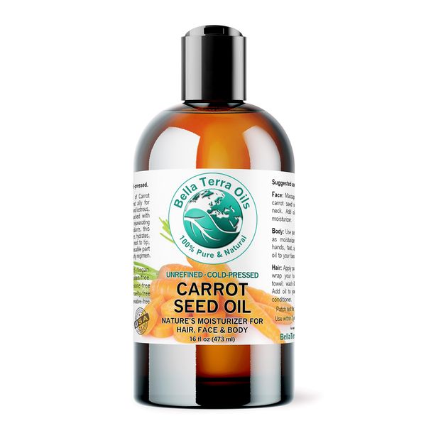 Bella Terra Oils - Organic Carrot Seed Oil 16 oz - Pure Organic Carrot Essence, Offering the Best of Vitamin C & Omega Fatty Acids, The Beacon of Natural Skin Care