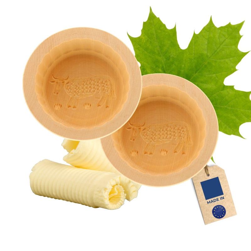 2 x Hofmeister® butter mould for 250 g butter, 11 cm, cow, hand-carved ...