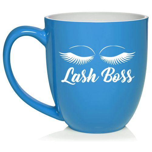 Daylor Lash Boss Makeup Lash Extension Artist Ceramic Coffee Mug Tea Cup Gift (16oz Light Blue)