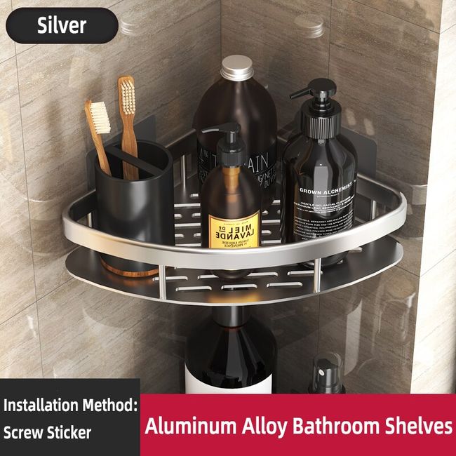 Bathroom Shelves Aluminum Alloy No Drill Wall Mounted Shampoo Storage Rack  Toilet Shower Corner Shelves Bathroom Accessories