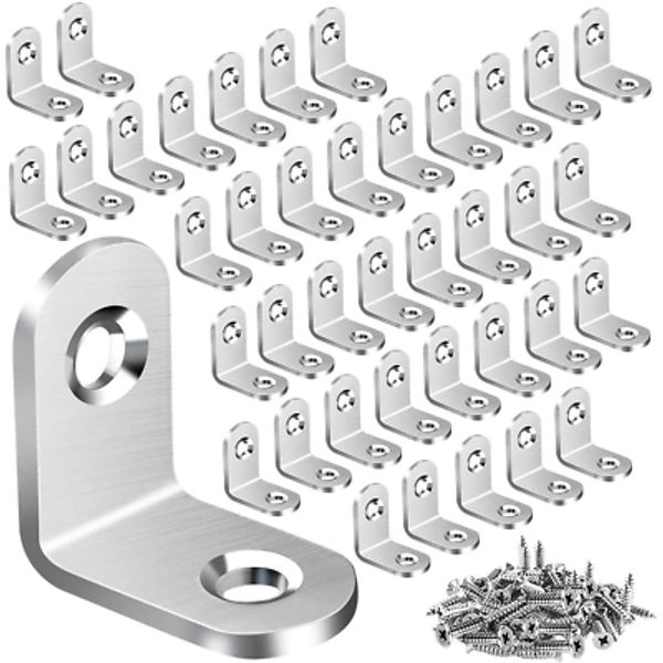 40PCS L Bracket Corner Brace, Stainless Steel L Brackets for Shelves, Metal Corn