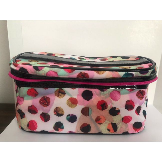 LANCOME SATIN COSMETIC MAKEUP CASE BAG WITH COLORFUL DOT