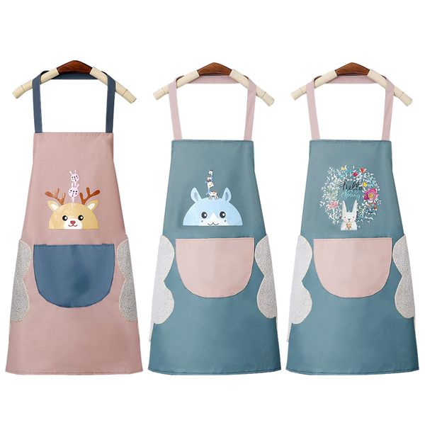 Forreen 3 Packs Aprons for Women with Pockets Waterproof Oil Proof Kitchen Apron Fashion Cute Cooking Apron Comfortable Chef Apron with Wipeable Cloth for Home Kitchen, Restaurant, Coffee house