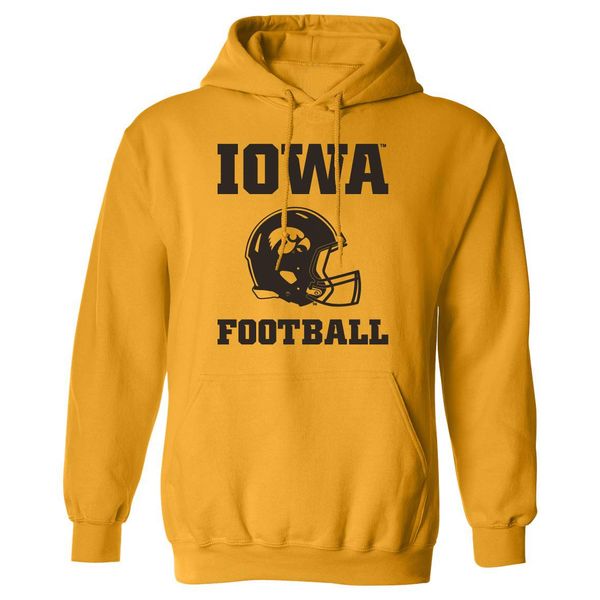 CornBorn Iowa Football Sweatshirt - Hooded Fleece Iowa Football Helmet on Gold - Gold - Large