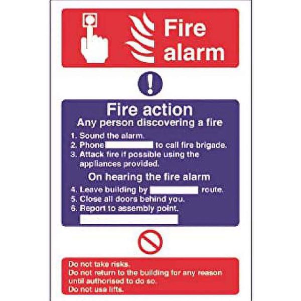 Stalwart CC925 "Fire Alarm/Fire Action" Self-Adhesive Sticker, 300mm X 200mm