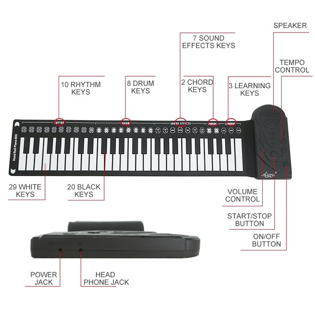  Roll Up Piano,49 Keys Electric Piano Keyboard,Portable Keyboard  Piano,Keyboard Piano for Beginners(Black) : Musical Instruments