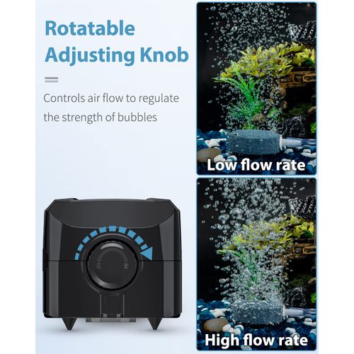 Uniclife 64 GPH Aquarium Air Pump with Dual Outlets Adjustable Quiet Fish Tank Air Pump with Air Stone Airline Tubing Check Valve and Connector Accessories for 10-100 Gallon Fish Tank