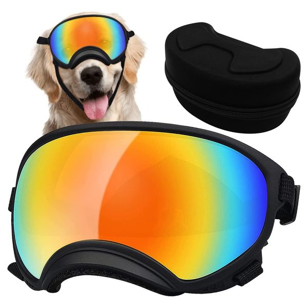 Pacify Dog Goggles Large Breed, UV Protection Dog Sunglasses for Large & Medium Dogs, Dog Motorcycle Goggles with Curved Lenses & Storage Box