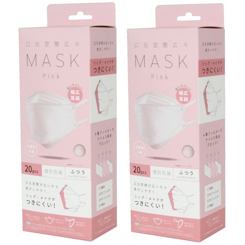 KF94 4-Layer Non-woven Mask, Spacious Mouth Space, Pack of 20 (Pink), Regular Size, 3.1 x 8.1 inches (80 x 205 mm) (2)
