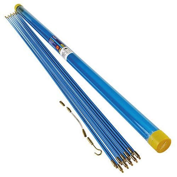 Tooltime® 10 Metre Cable Puller Installation Wall Access Kit - 10 x 1m Push Pull Draw Rods