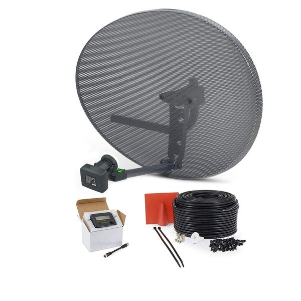 SSL Satellites Zone 2 Satellite Dish Quad LNB + 20 Meter Black RG6 Cable FTA Signal Pointer Satellite SKY, SKY+, HD, Freesat TV Signal Finder Caravan Motorhome Satellite System Box Kit