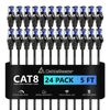 CableGeeker Patch Cables Cat8 5ft 24 Pack Slim, Cat8 Ethernet Patch Cable 40G 2000MHz Support, Snagless RJ45 Cat 8 Patch Cable for Patch Panel to Switch, Flexiable Network Cable - 5 Feet Black
