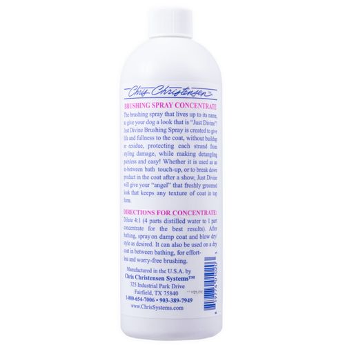 Chris Christensen Just Divine Dog Brushing Spray Concentrate, Groom Like a Professional, Prevents Brushing Damage, Light Detangler, All Coat Types, Made in USA, 16oz
