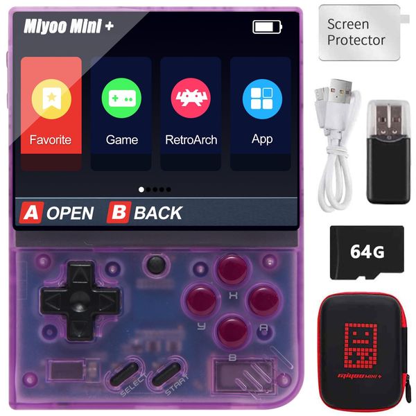 Miyoo Mini Plus Handheld Game Console with Hard Case, 3.5 Inch IPS Retro Screen Video Game Console, Built-in 64G TF Card 10000+ Games & 3000mAh Battery, Support WiFi