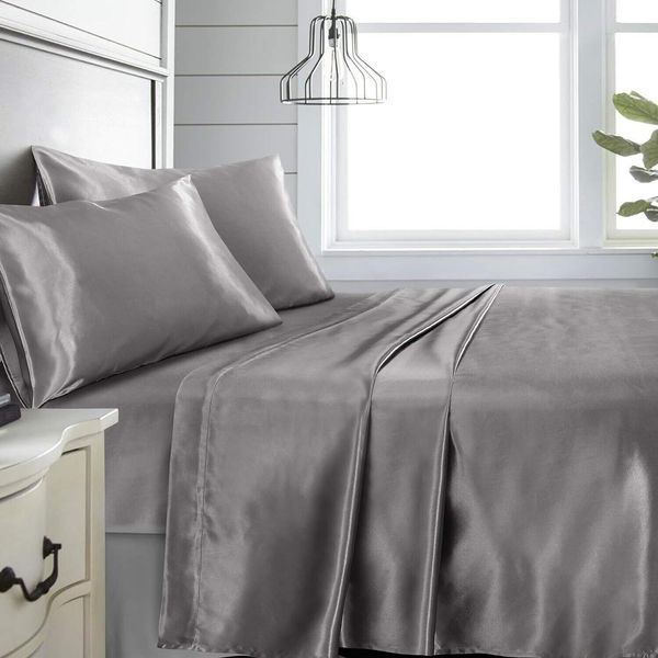 King Sz 4 Pc Bed Sheet Set Silky Smooth Satin Deep Pocket X002YMM88F