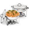 2 Pack 5 Quart Stainless Steel Round Chafing Dishes Full Size Buffet Catering