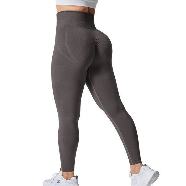 Yiifit High Waist Seamless Yoga Pants Tummy Control Workout Running Exercise Gym Fitness Leggings Deep Taupe L