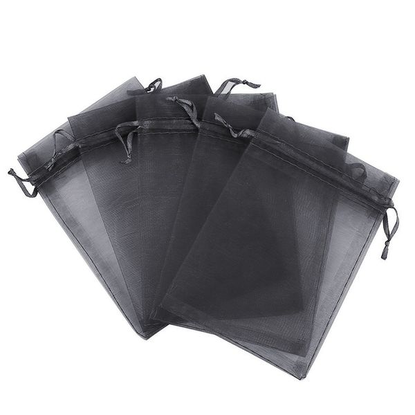 Boshen 100/200PCS Organza Gift Candy Sheer Bags Mesh Jewelry Pouches Drawstring Bulk for Wedding Party Favors Christmas (5" X 7"(200PCS), Black)