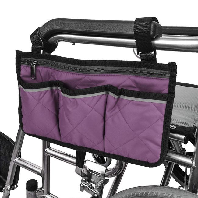 Fybida Wheelchair Organizer Bag, Wheelchair Armrest Side Bag Mobility Aid Bag with 4 Pockets, Universal Hanging Wheelchair Storage Pouch Wheelchair Accessories for Most Wheelchair Walkers Rollators