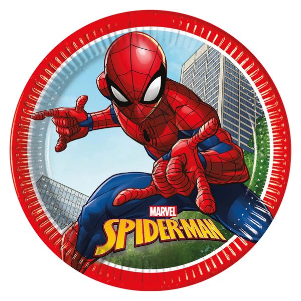 Procos 93863 - Spiderman Crime Fighter Plates, 23 cm, Pack of 8, FSC, Disposable Plates, Paper Plates, Birthday, Theme Party